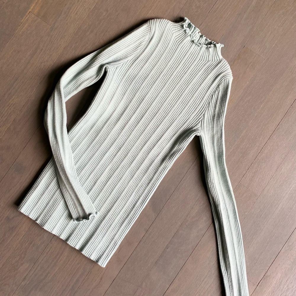 mint green ribbed mock neck sweater